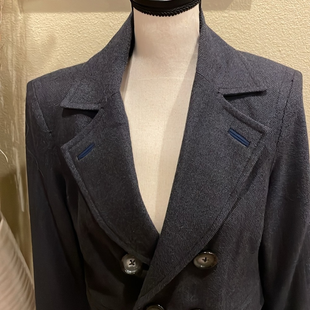 Level 99 Blue Gray Herringbone Pattern Wool Blaze… - image 3